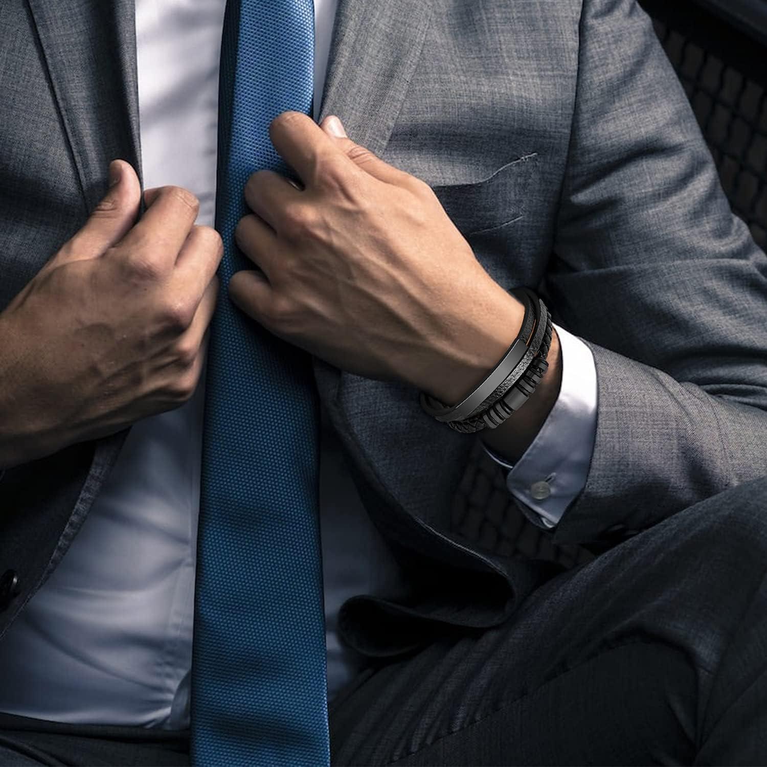 Pulsera de Cuero Trenzado para Hombres con Cierre Magnético 20 cm