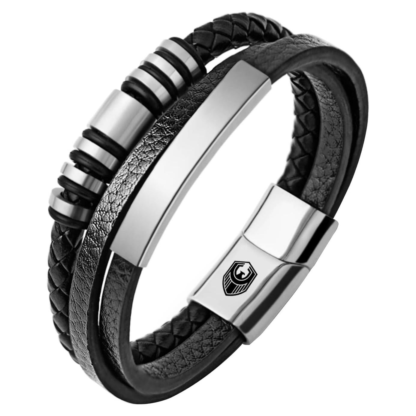 Pulsera de Cuero Trenzado para Hombres con Cierre Magnético 20.1 cm