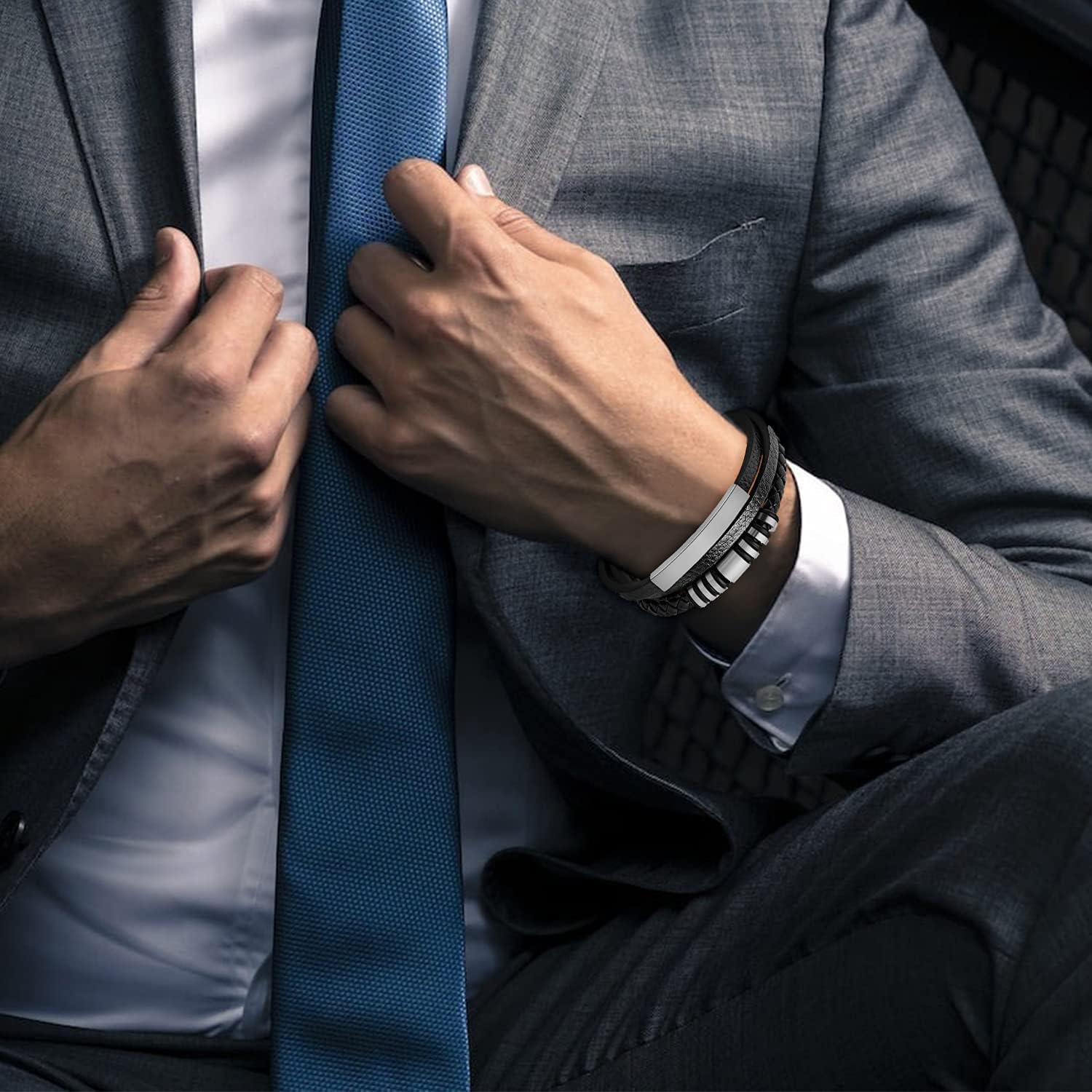 Pulsera de Cuero Trenzado para Hombres con Cierre Magnético 20.1 cm