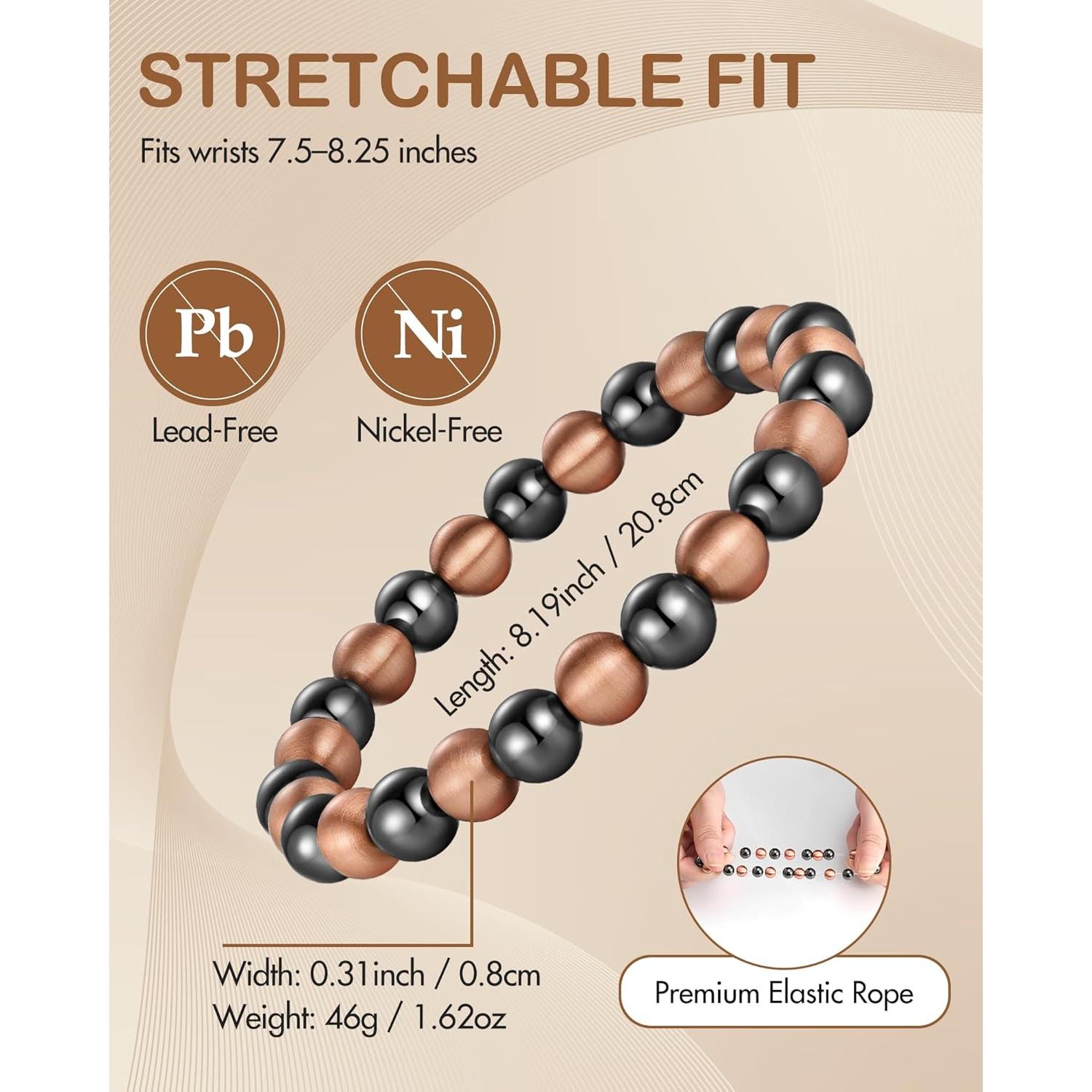 Pulsera Magnética de Cobre Puro Feraco 8mm Unisex