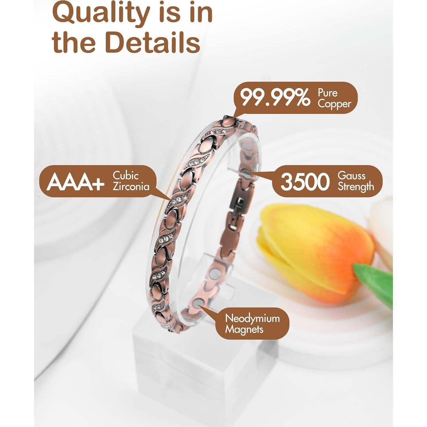 Pulsera Magnética de Cobre Puro Feraco 8mm Unisex