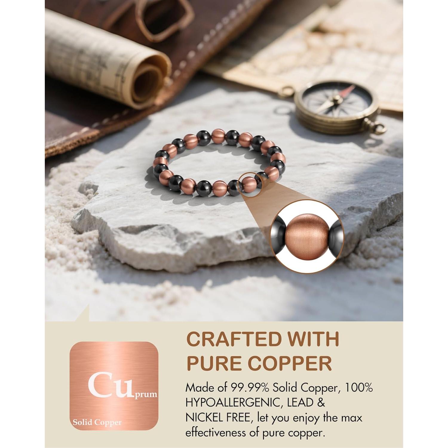 Pulsera Magnética de Cobre Puro Feraco Unisex 8mm 3500 Gauss