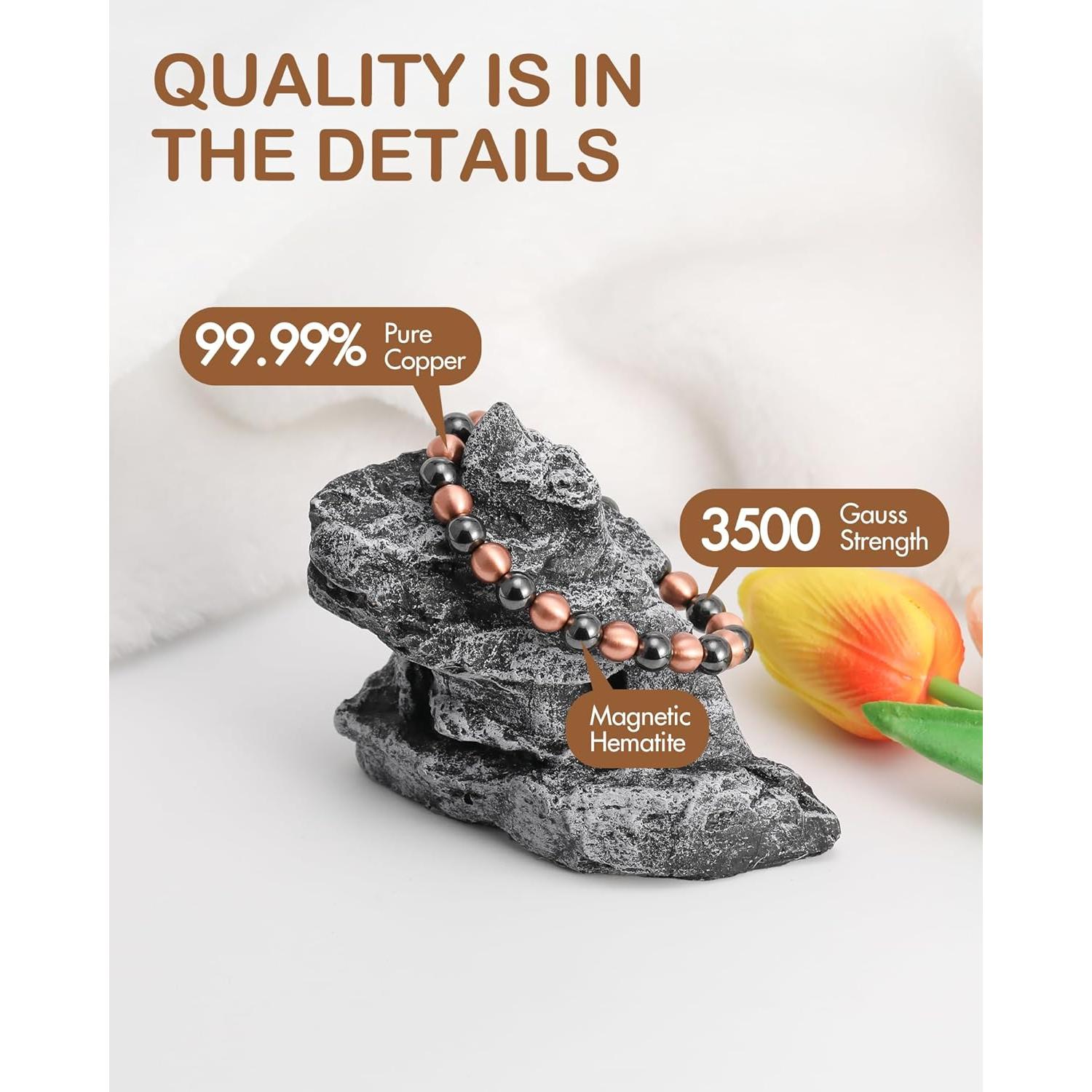 Pulsera Magnética de Cobre Puro Feraco Unisex 8mm 3500 Gauss