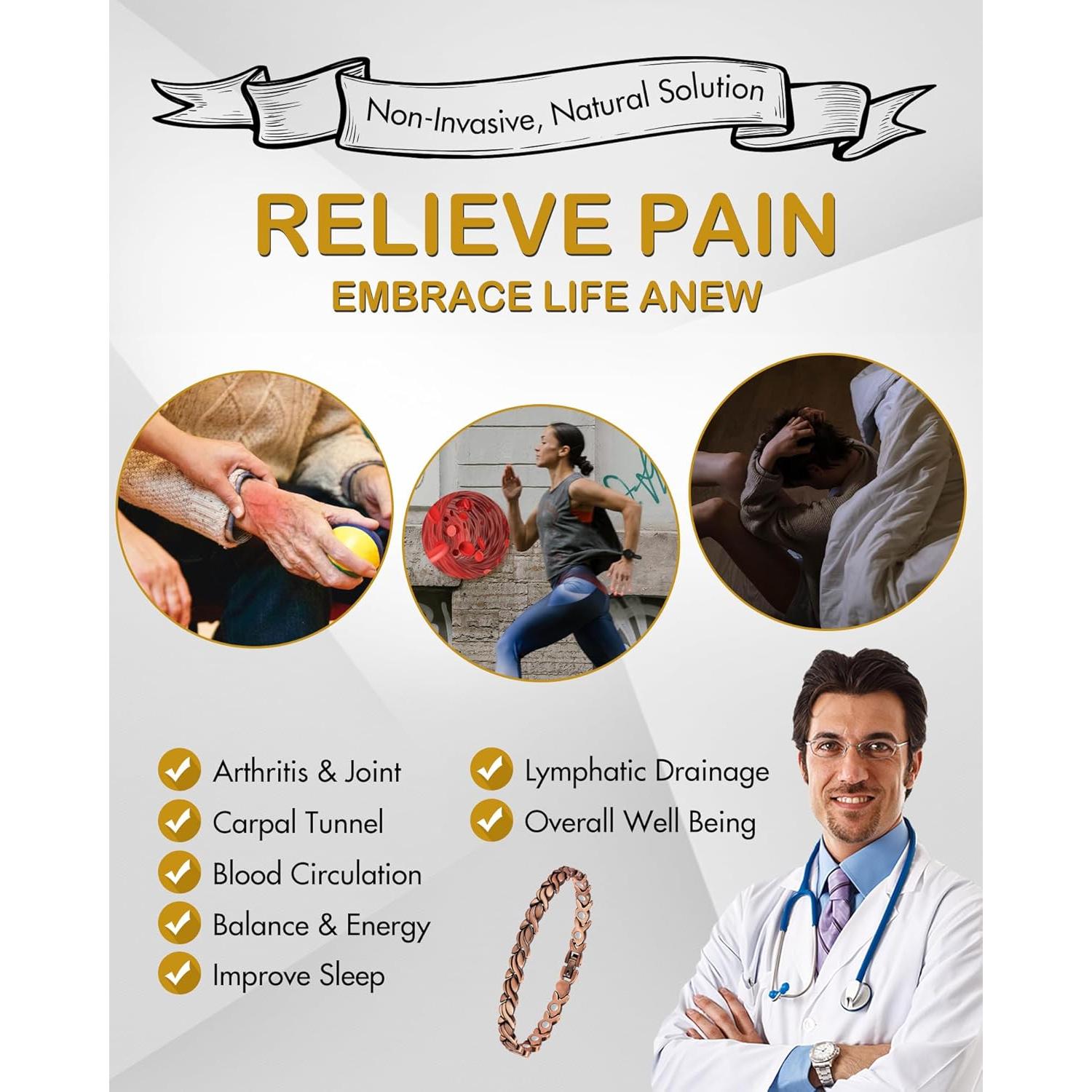 Pulsera Magnética de Cobre Puro Feraco Unisex 8mm 3500 Gauss