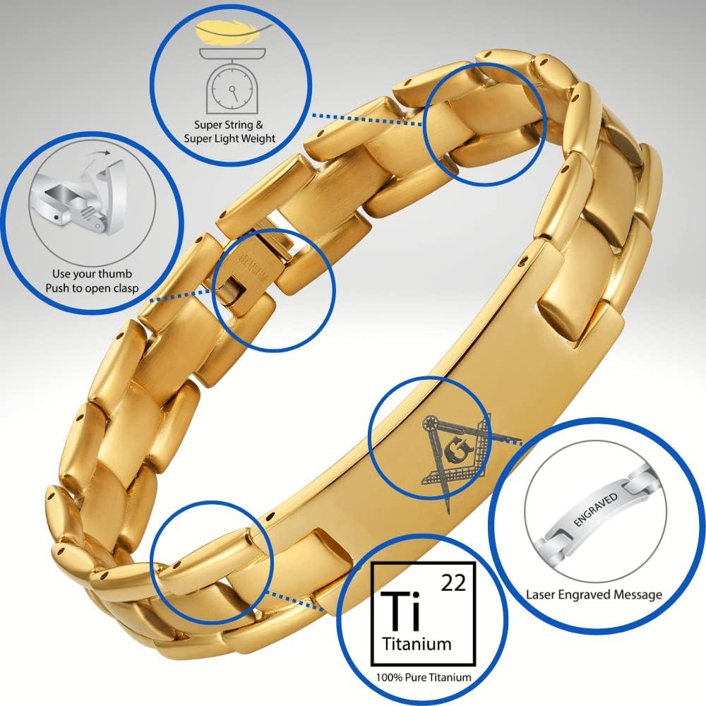 Pulsera Masónica de Titanio Negro MasonicMan 21.6 cm con Ajustador