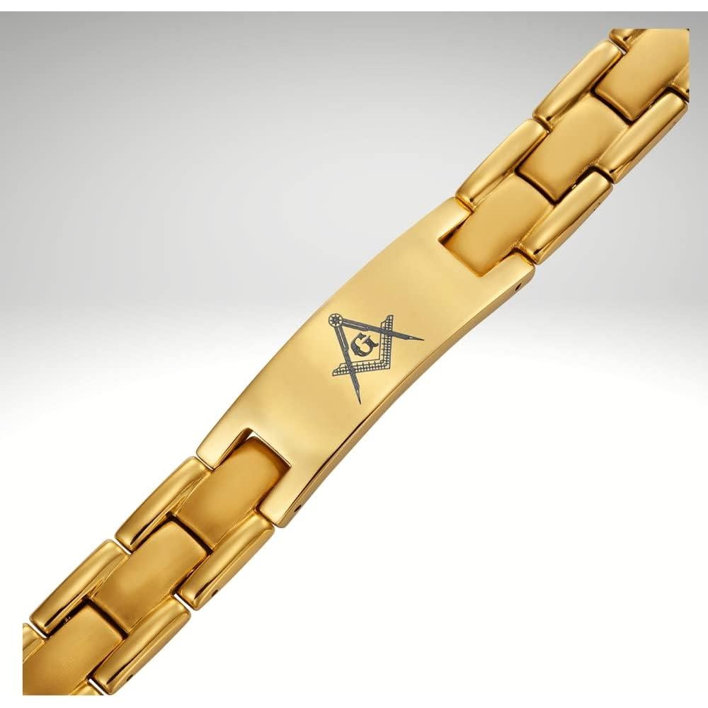 Pulsera Masónica de Titanio Negro MasonicMan 21.6 cm con Ajustador