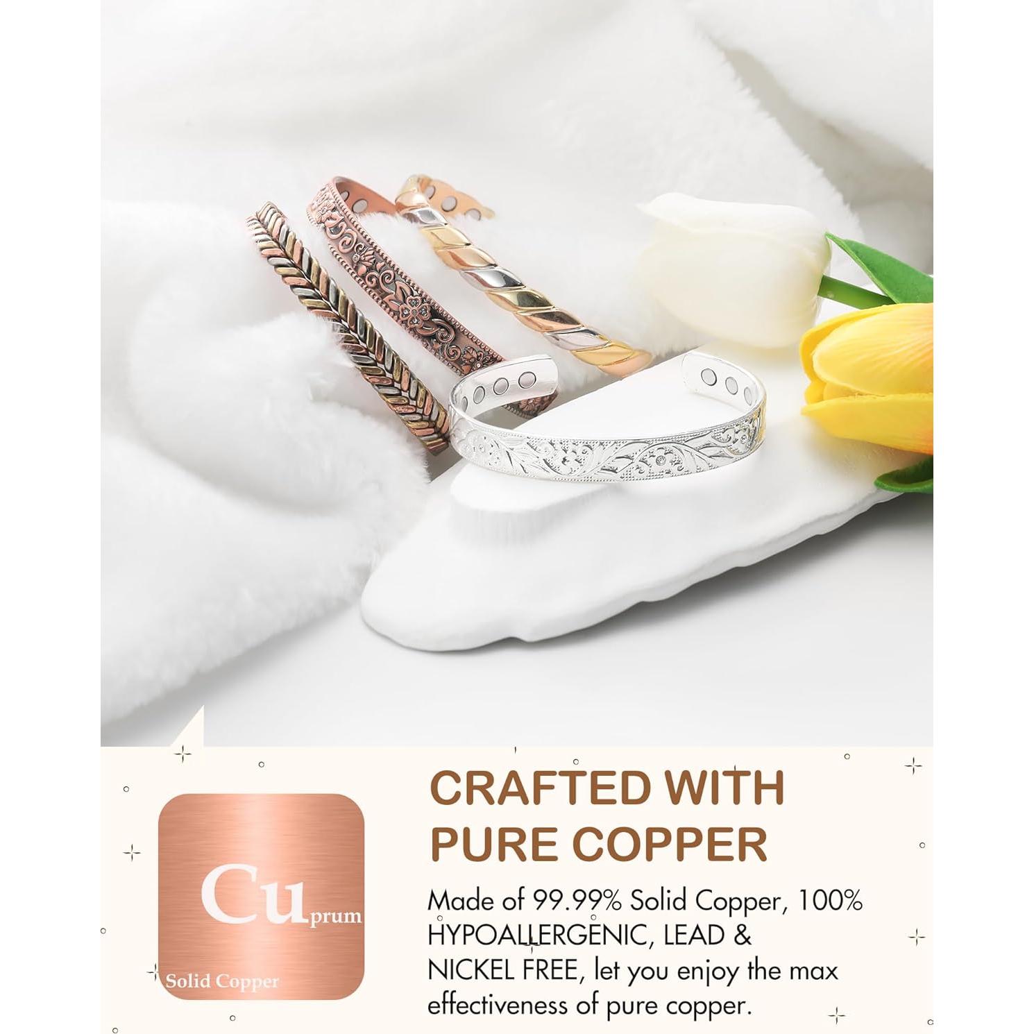 Pulsera Magnética de Cobre Feraco para Mujeres 99.99% Pura