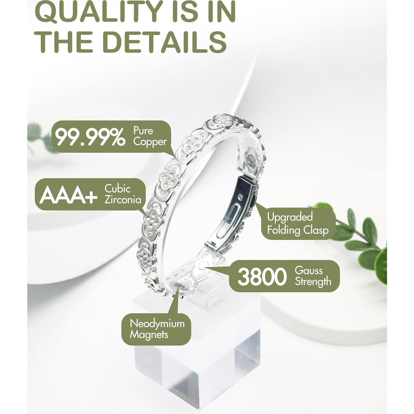 Pulsera Magnética de Cobre Feraco para Mujeres 99.99% Pura