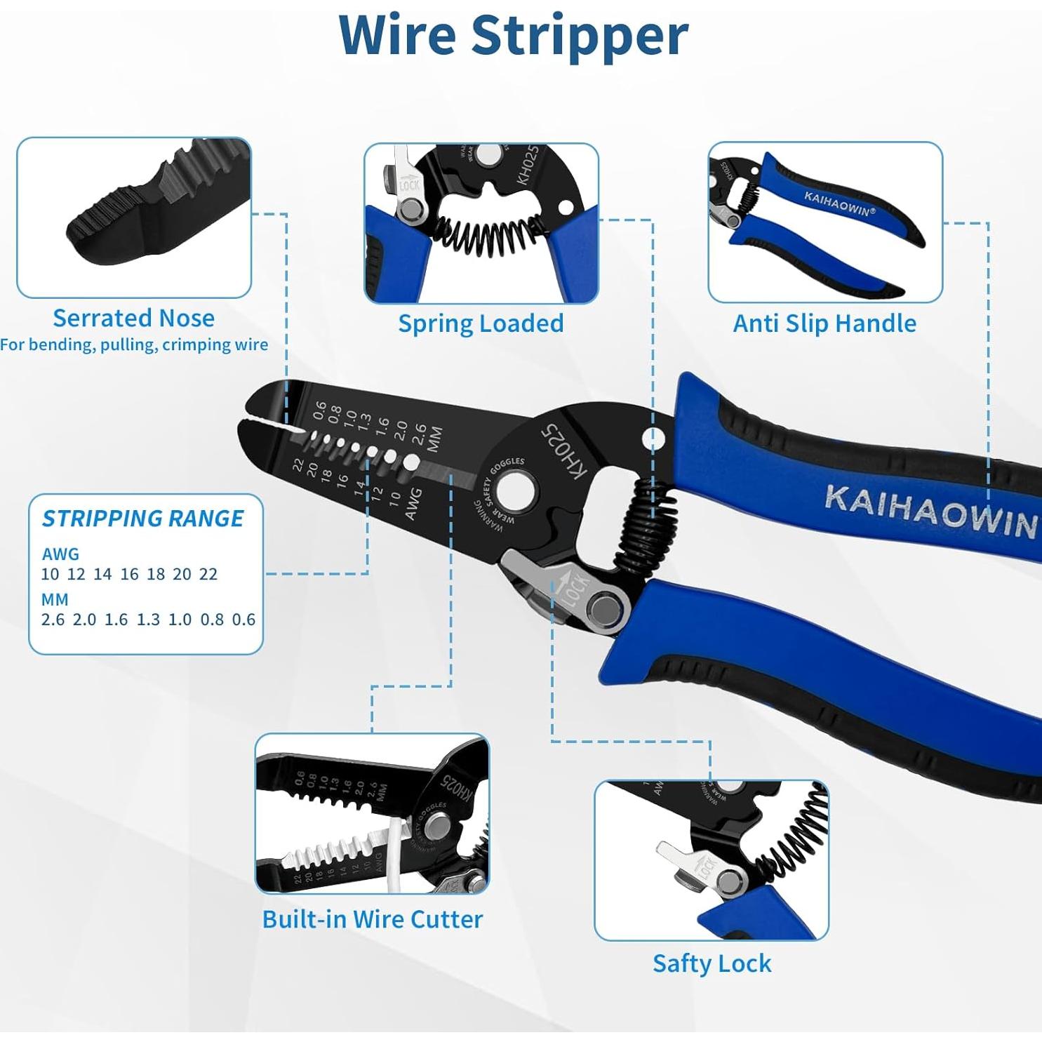 Pelacables KAIHAOWIN 5 Piezas con Bloqueo y Resortes 10-22 AWG