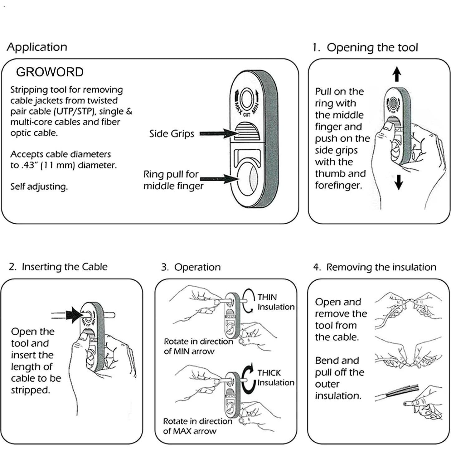 Desforradora de Cables de Red Groword Universal 3.2-9.6mm