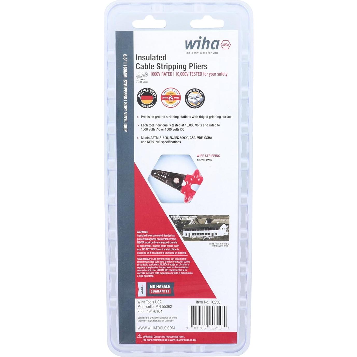 Alicates de Pelar Aislados Wiha 10250 10-20 AWG 16 cm