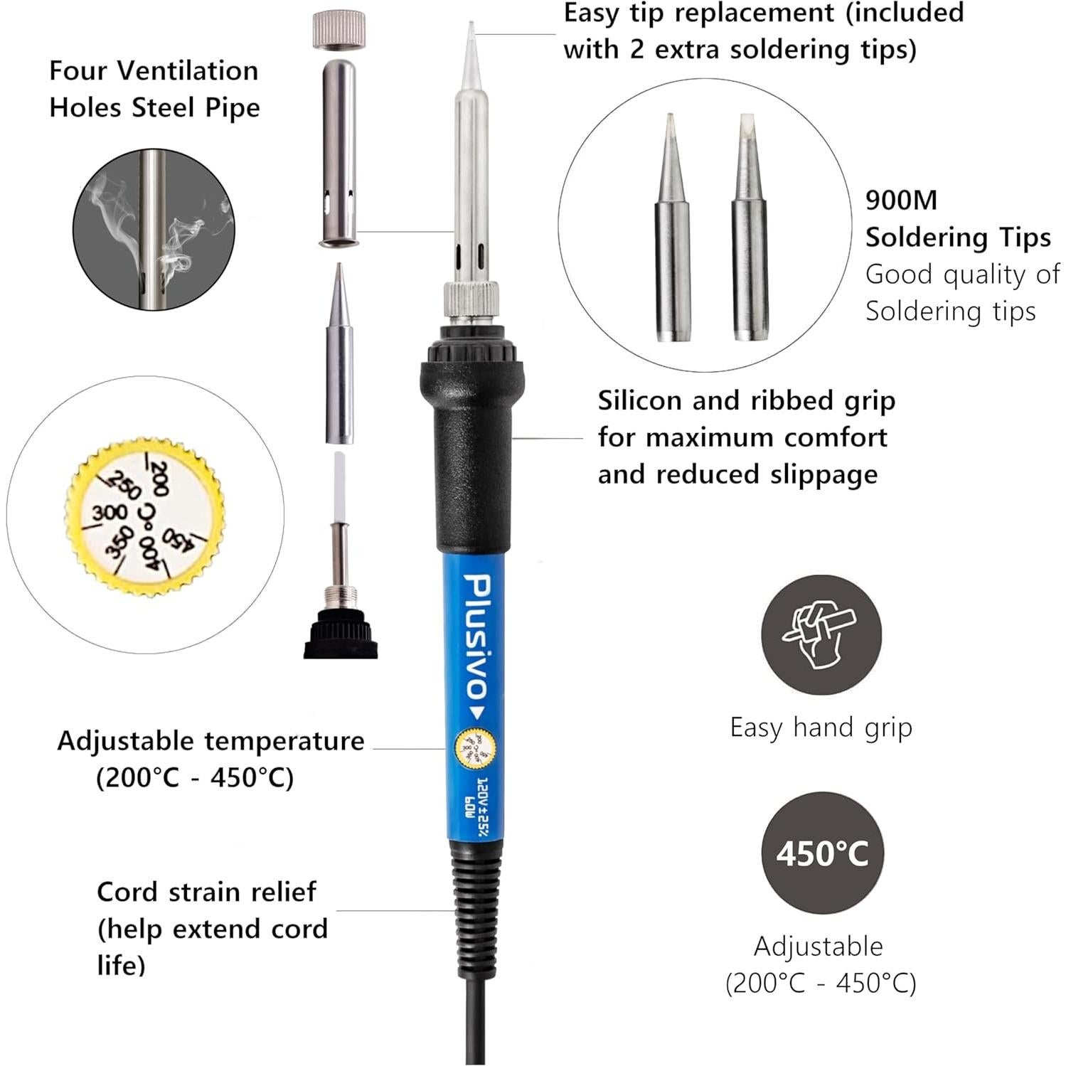 Kit de Soldador Plusivo 60W con Temperatura Ajustable 14 en 1