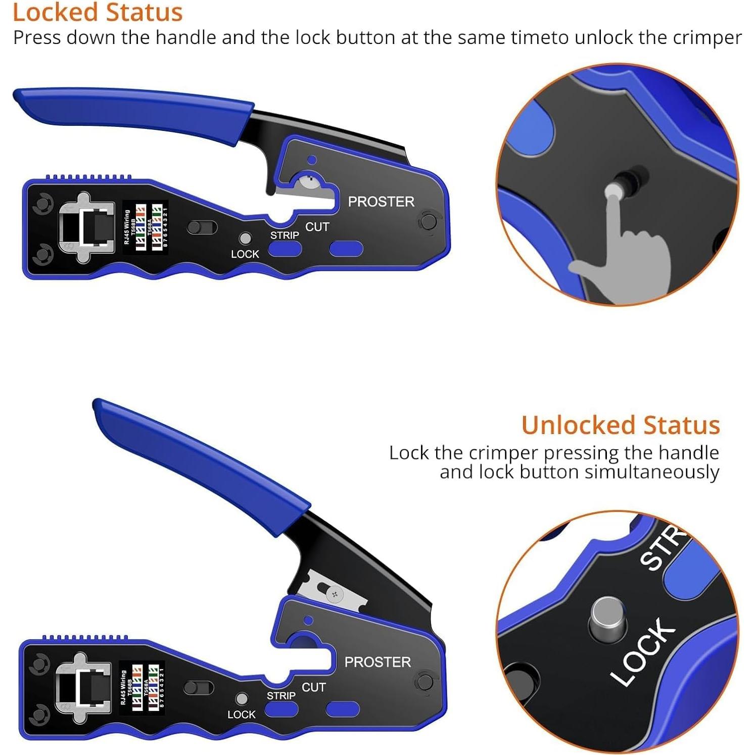 Herramienta de Crimpado RJ45 Proster PST235 - Kit Completo con Probador
