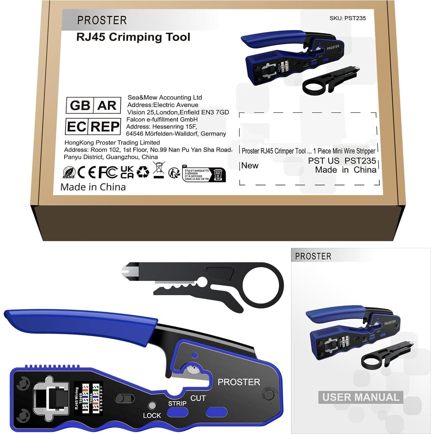 Herramienta de Crimpado RJ45 Proster PST235 - Kit Completo con Probador