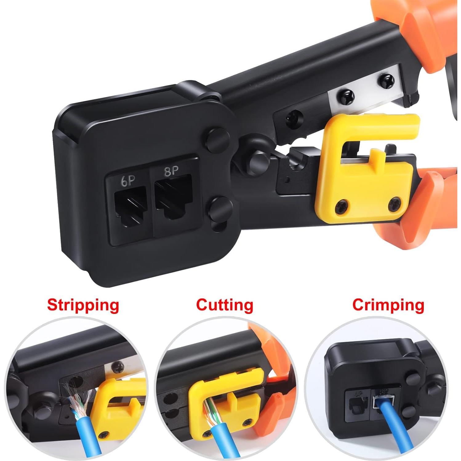 Crimpadora RJ45 PETECHTOOL + 50 Conectores Cat6 + Probador