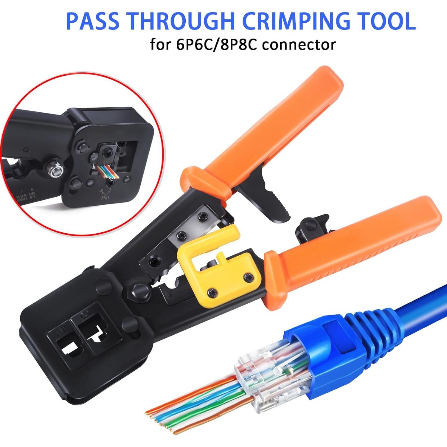 Crimpadora RJ45 PETECHTOOL + 50 Conectores Cat6 + Probador