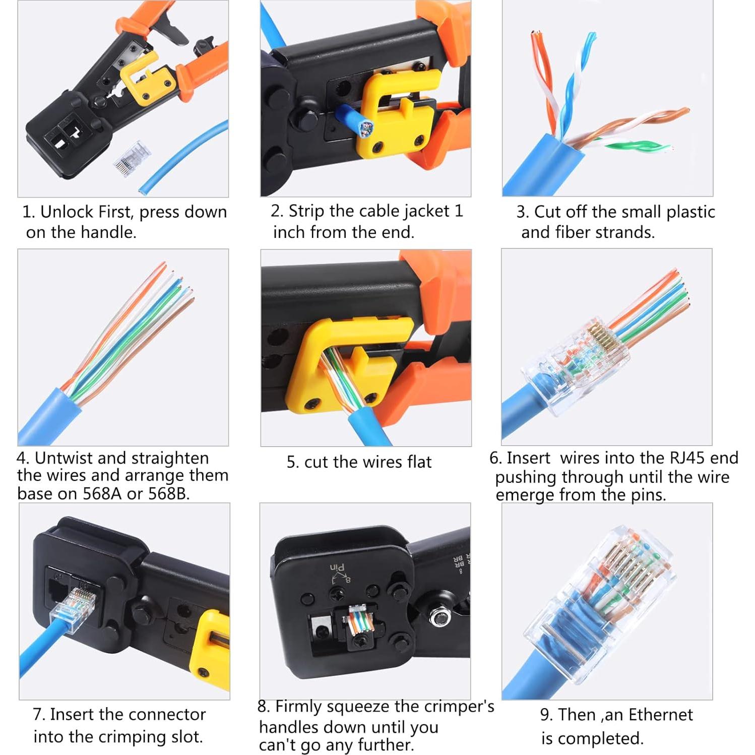 Crimpadora RJ45 PETECHTOOL + 50 Conectores Cat6 + Probador