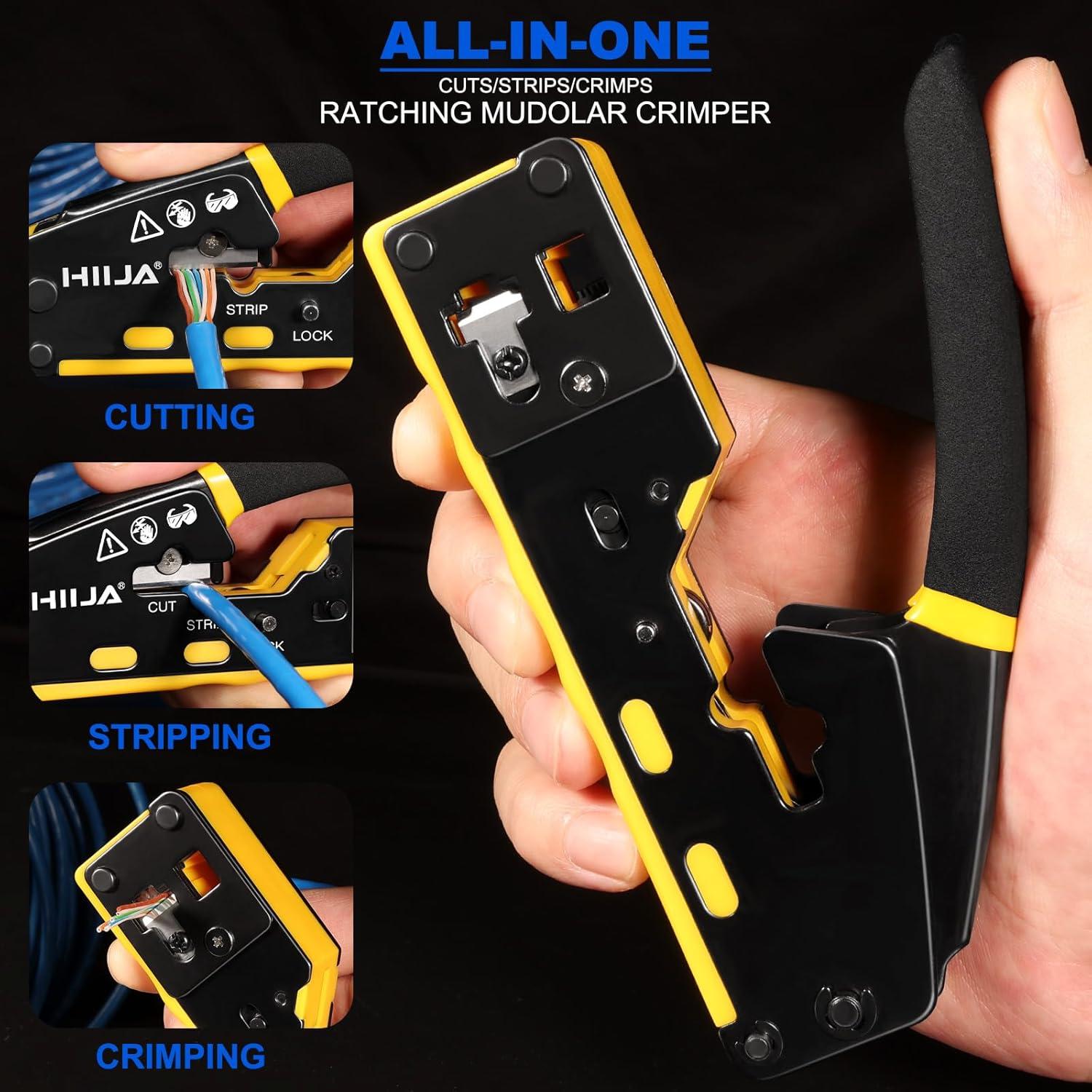 Kit de Crimpado RJ45 Pasante HIIJA con Probador y 50 Conectores