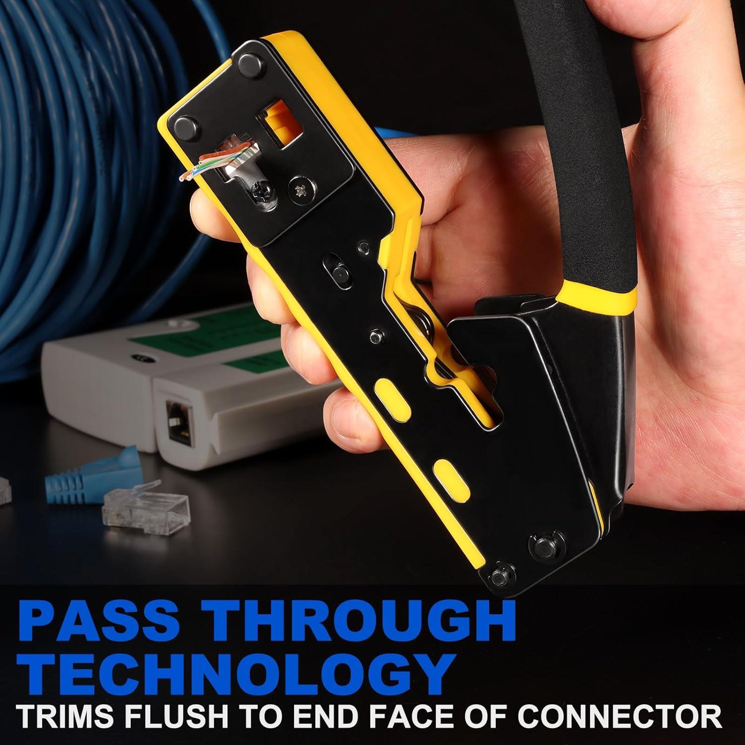 Kit de Crimpado RJ45 Pasante HIIJA con Probador y 50 Conectores