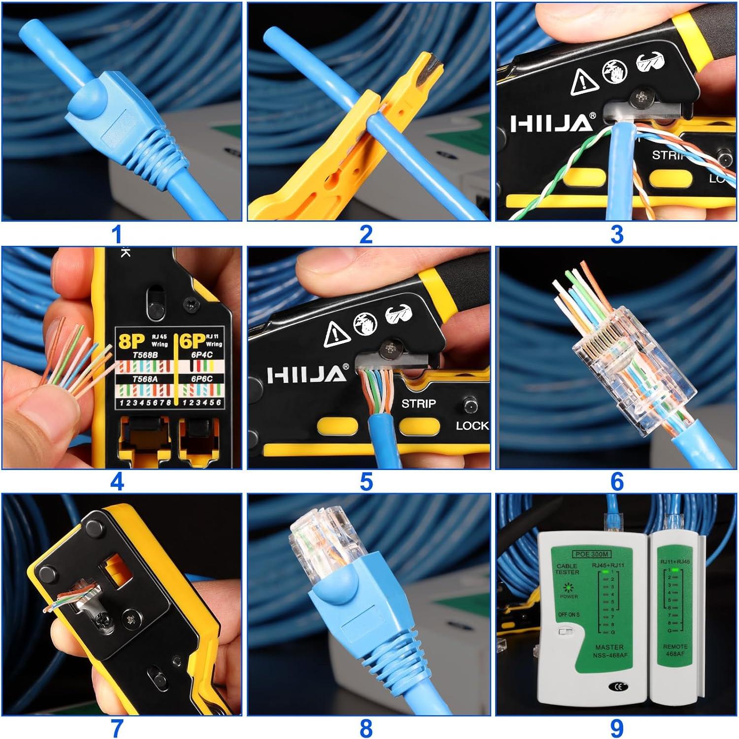 Kit de Crimpado RJ45 Pasante HIIJA con Probador y 50 Conectores