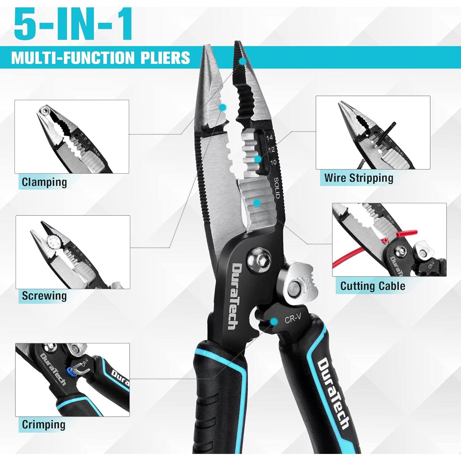 DURATECH Alicates Multifuncionales 5-en-1 20.32 cm Cr-V
