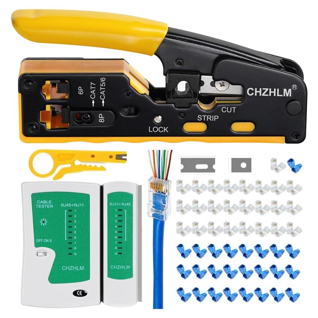 Kit Crimpador RJ45 Pasante CHZHLM con Probador y Destripador