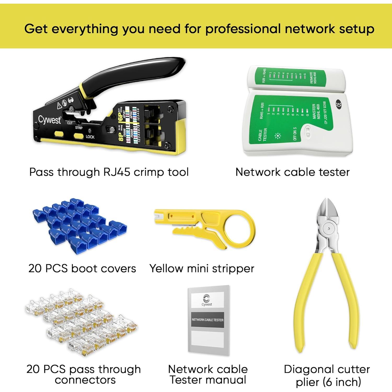 Kit de Crimpadora RJ45 Cywest con Probador y Herramientas