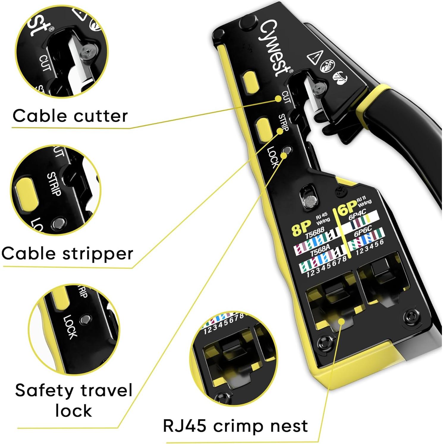 Kit de Crimpadora RJ45 Cywest con Probador y Herramientas
