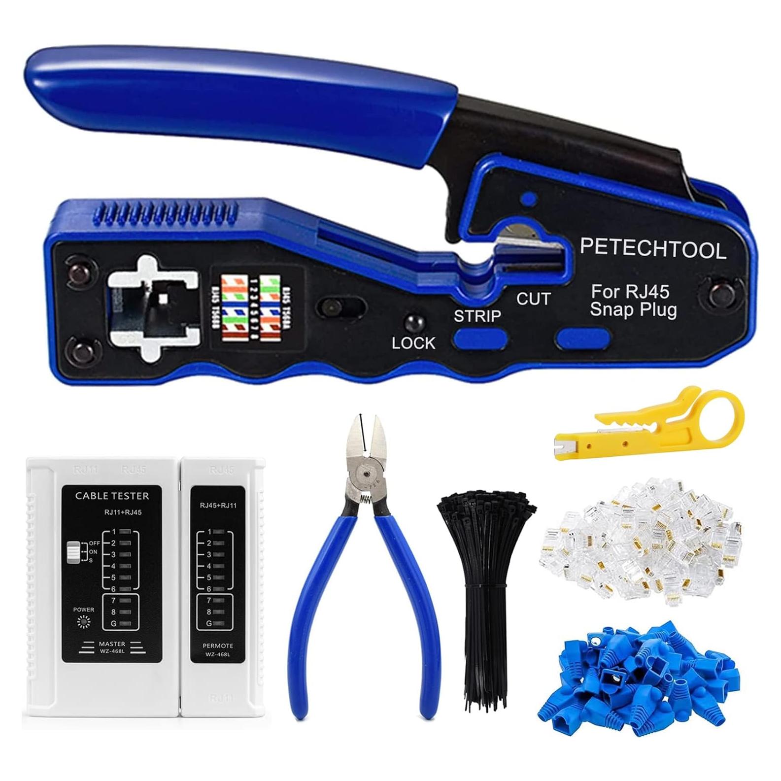 Herramienta de Crimpado RJ45 Passthrough PETECHTOOL CAT6 Todo en Uno