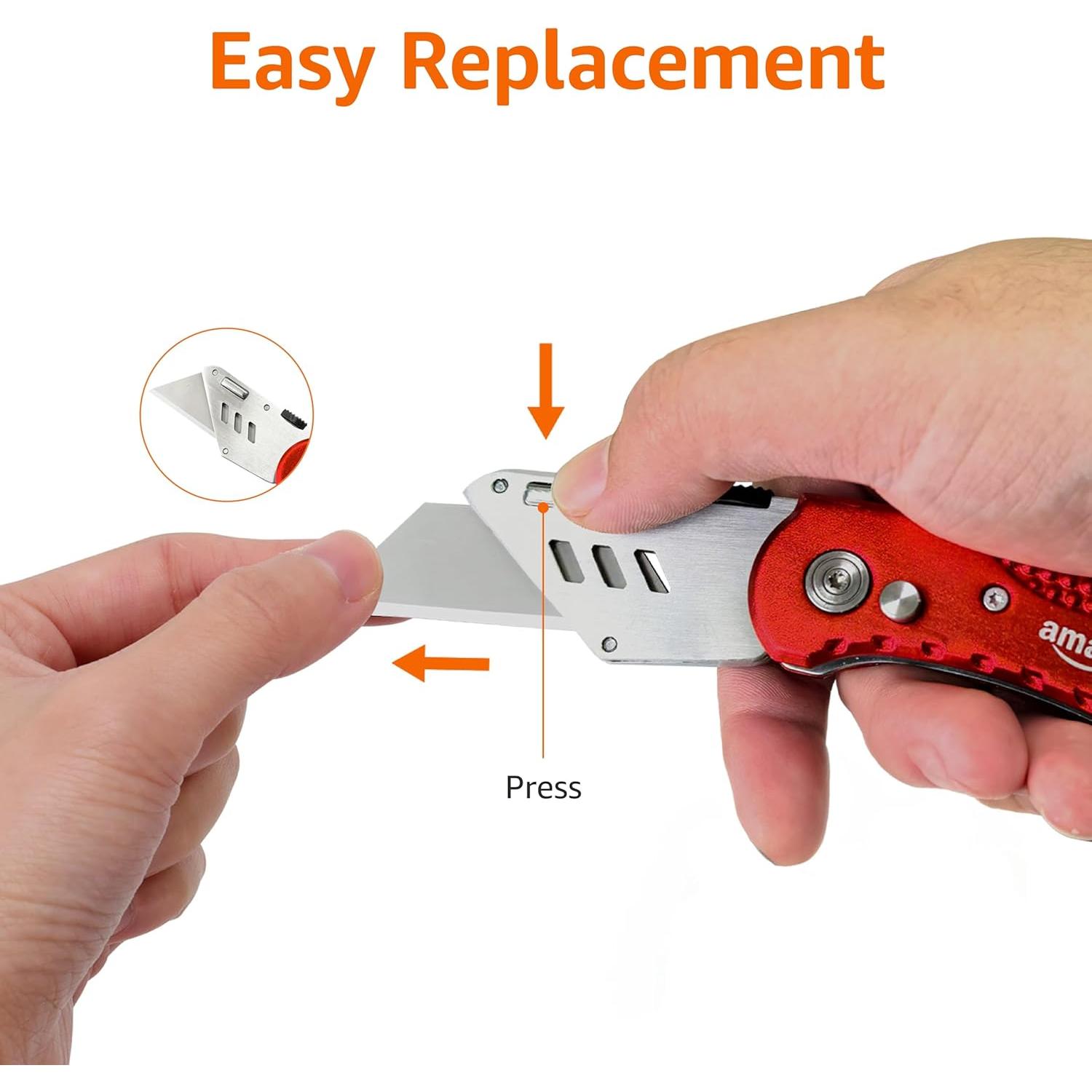 Cuchillo Utilitario Plegable Amazon Basics, Aluminio Rojo