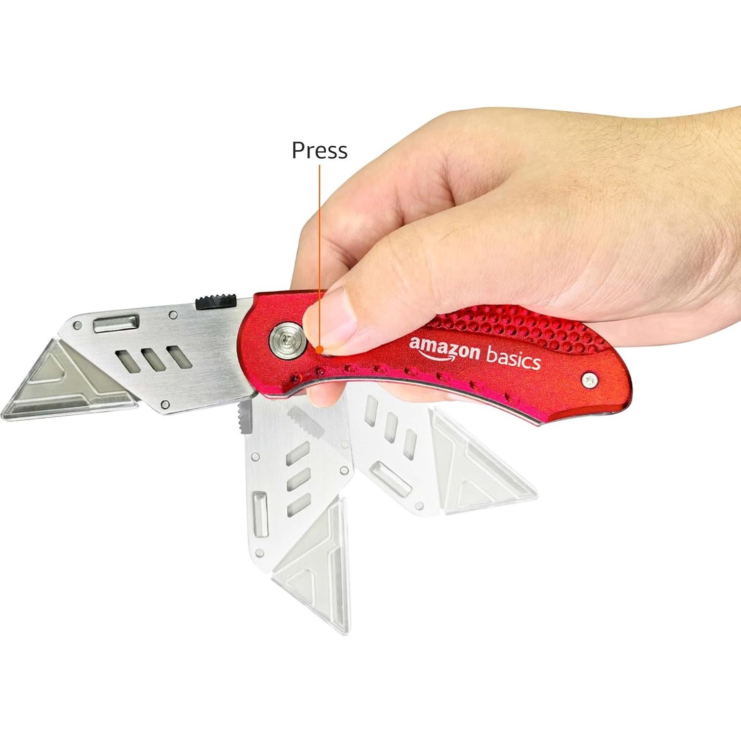 Cuchillo Utilitario Plegable Amazon Basics, Aluminio Rojo