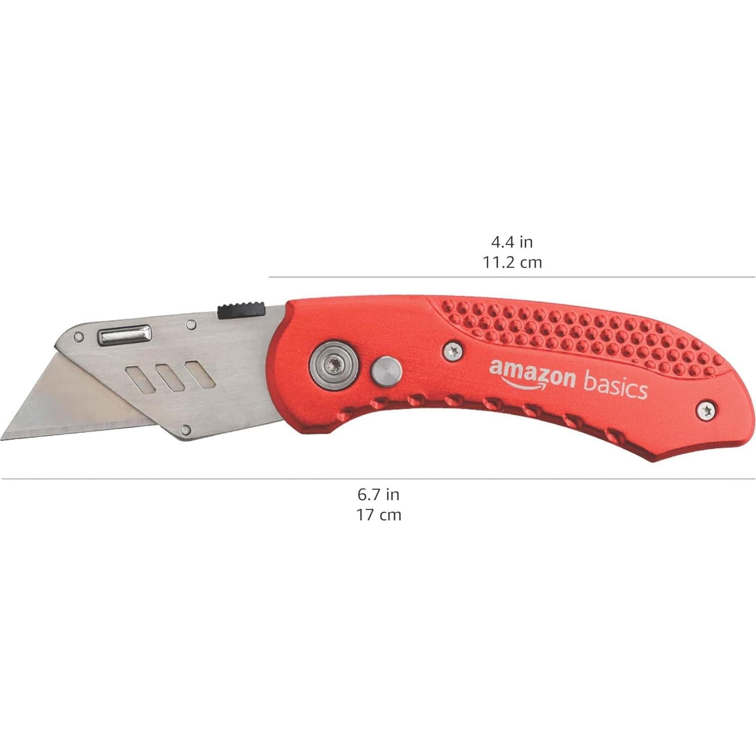 Cuchillo Utilitario Plegable Amazon Basics, Aluminio Rojo
