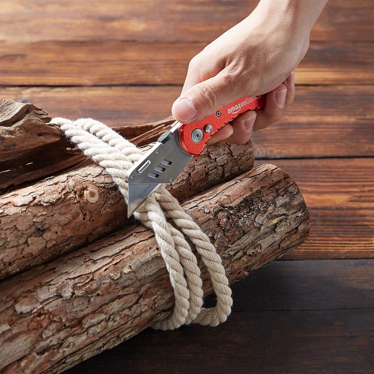 Cuchillo Utilitario Plegable Amazon Basics, Aluminio Rojo