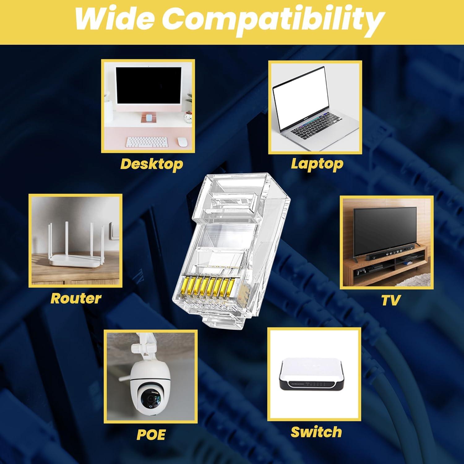 Conectores RJ45 Passthrough Cat6 PETECHTOOL 130 Piezas