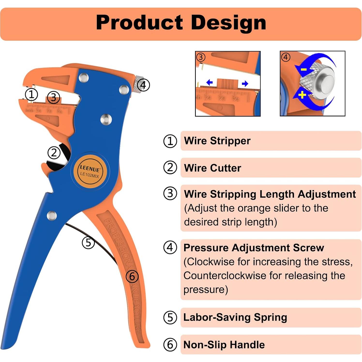 Destripador y Cortador de Cables LEENUE 2 en 1 Ajustable