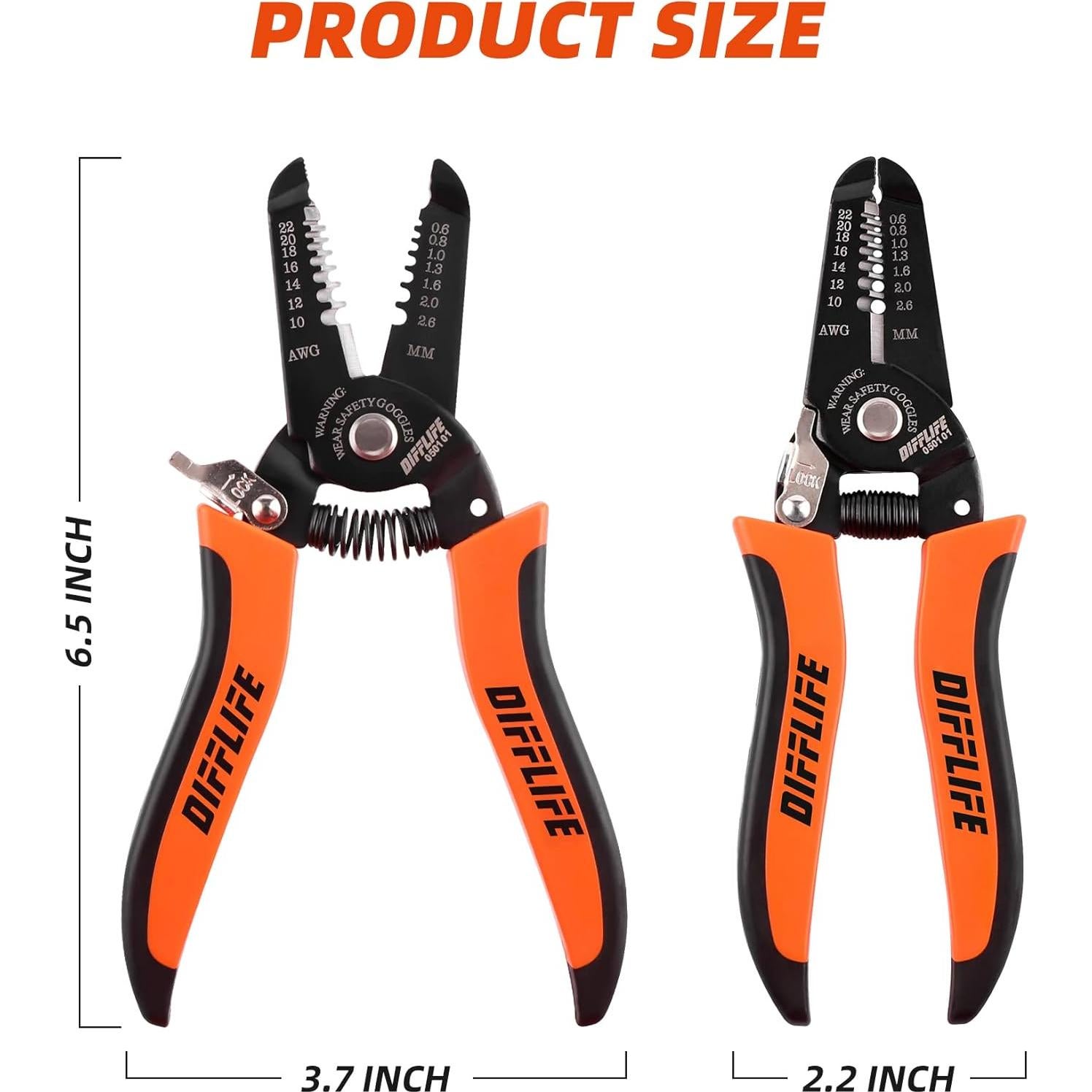 Cortador de Pelacables DIFFLIFE 10-22 AWG, Mango Ergonómico