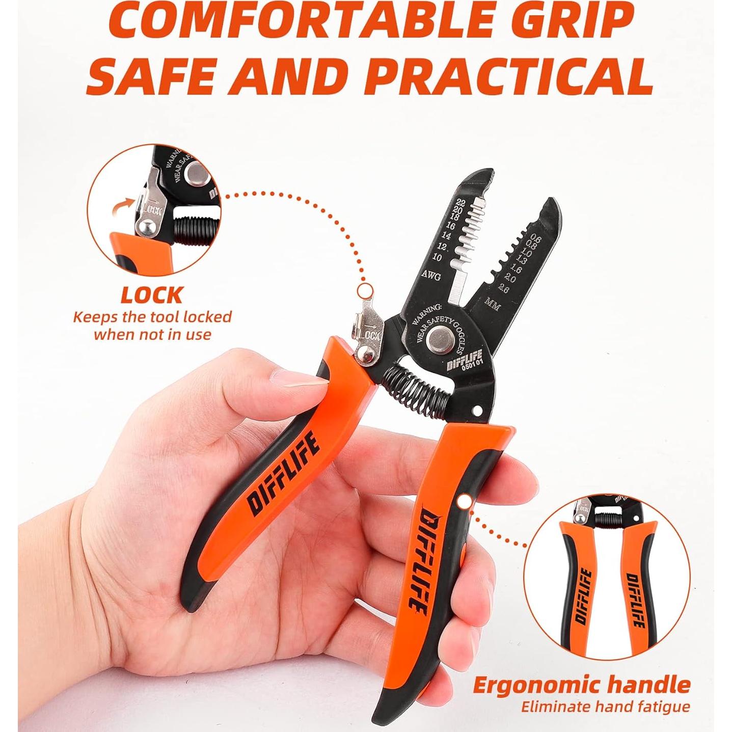Cortador de Pelacables DIFFLIFE 10-22 AWG, Mango Ergonómico