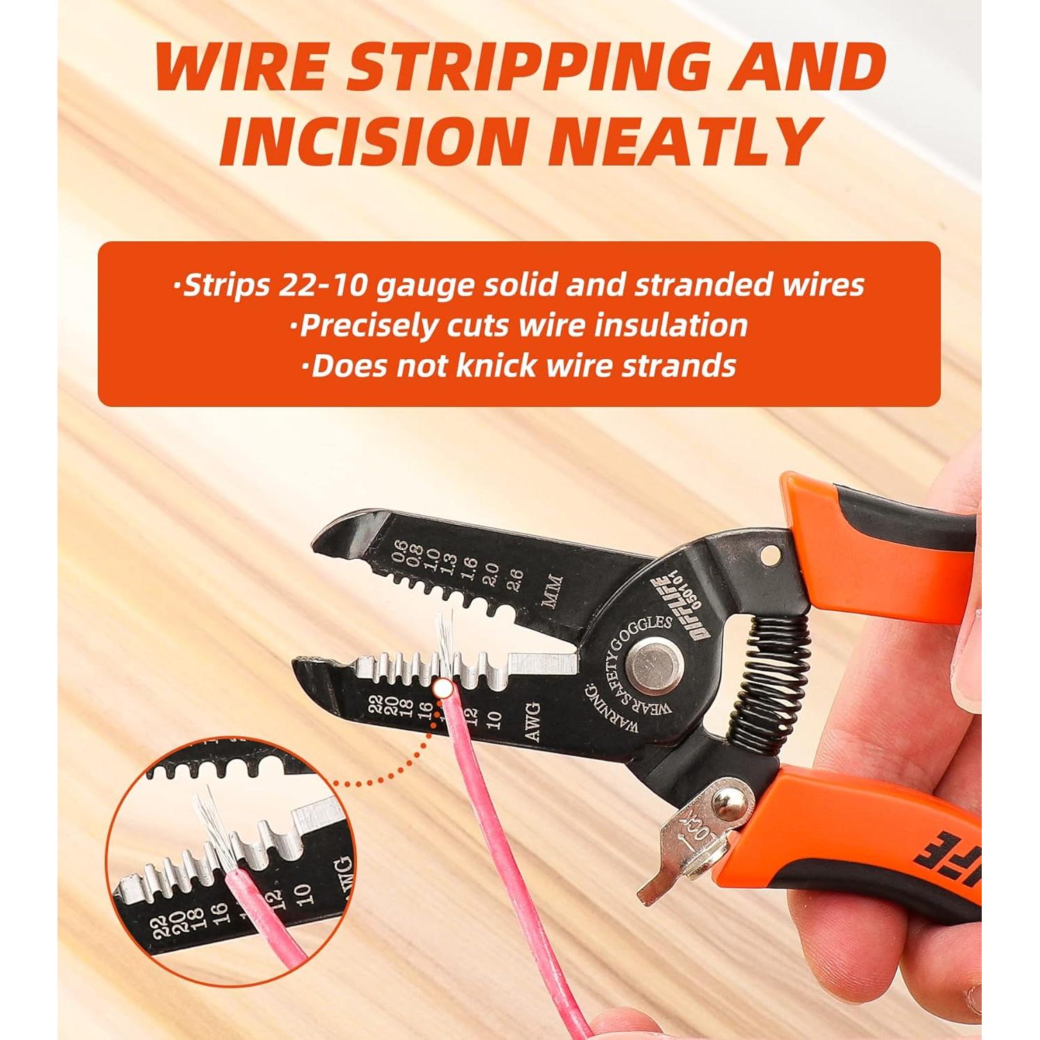 Cortador de Pelacables DIFFLIFE 10-22 AWG, Mango Ergonómico