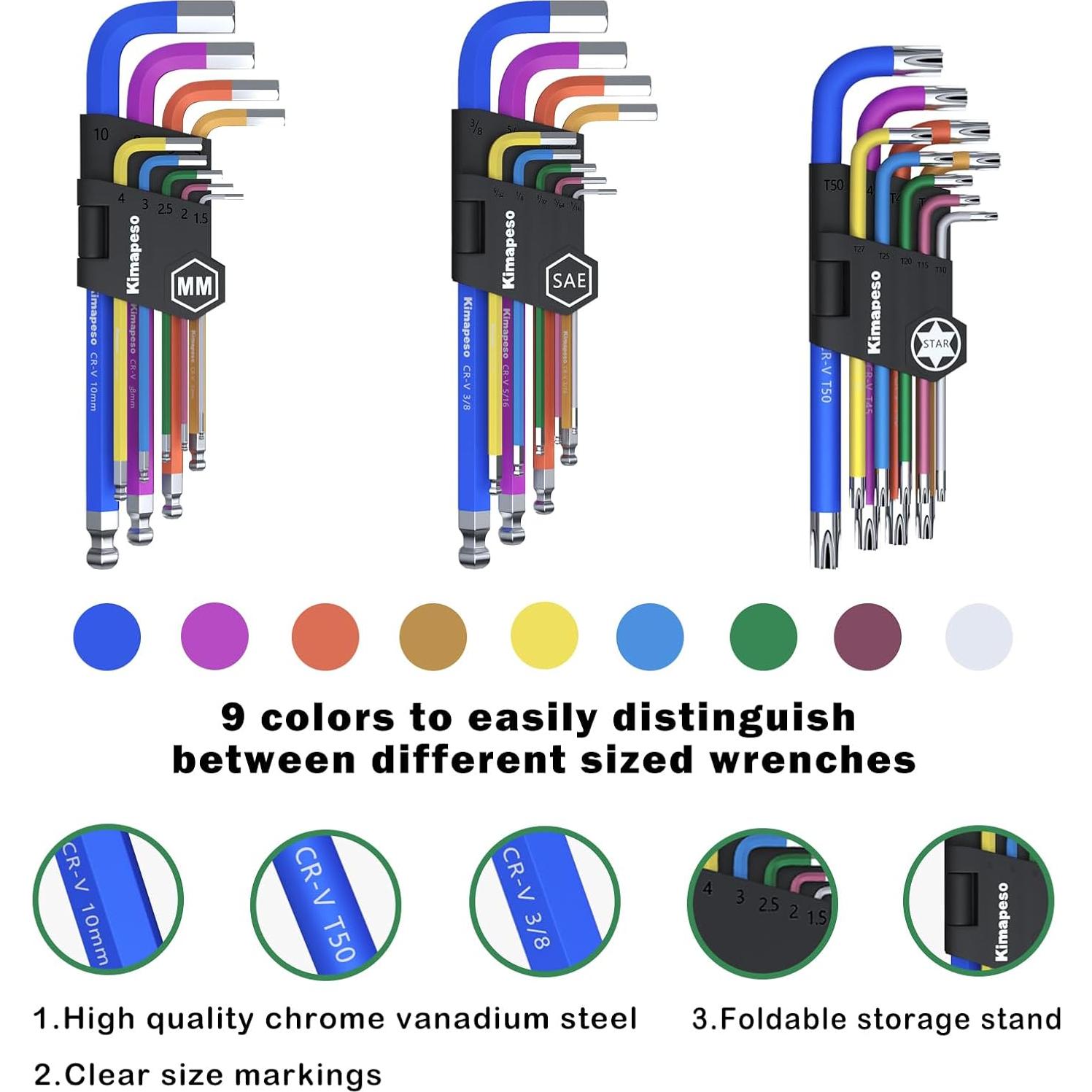Juego de Llaves Allen 27 PCS Kimapeso Hexagonales y Torx