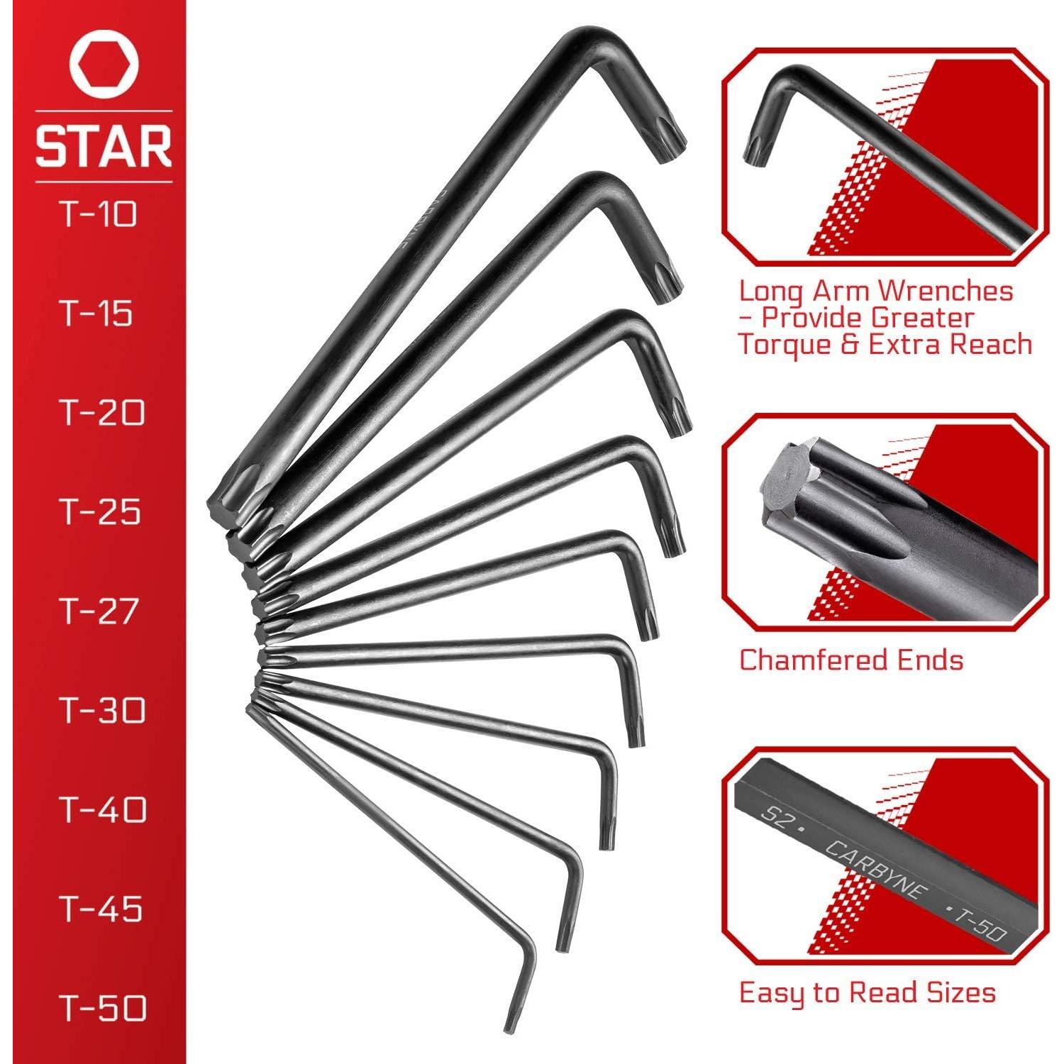 Juego de Llaves Torx 9 Piezas Carbyne Mango Largo Acero S2