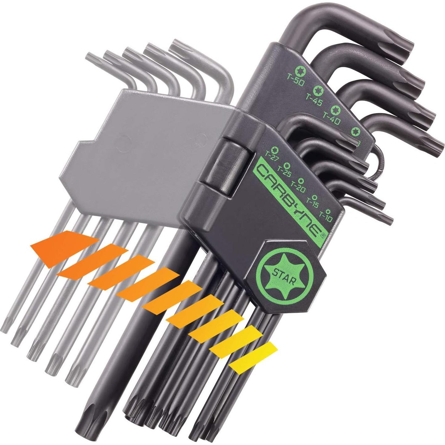 Juego de Llaves Torx 9 Piezas Carbyne Mango Largo Acero S2