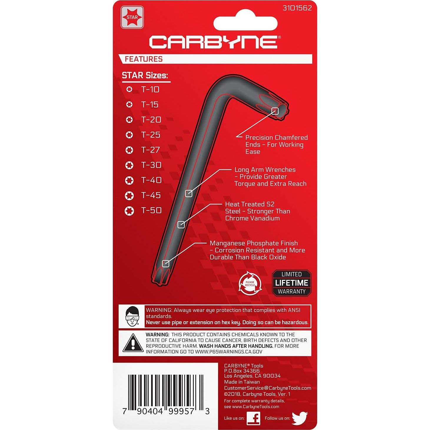 Juego de Llaves Torx 9 Piezas Carbyne Mango Largo Acero S2