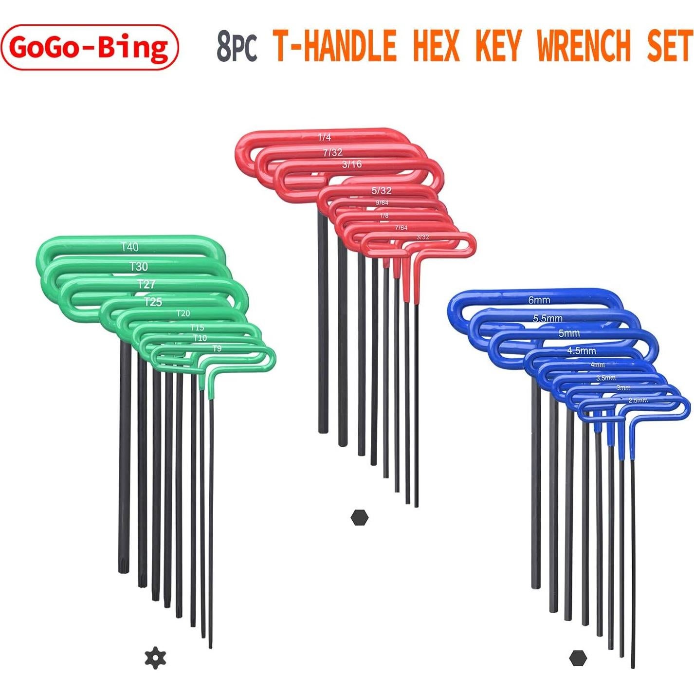 Juego de Llaves Allen GogoBing T-Mango 8 Pulgadas y 8 Métricas