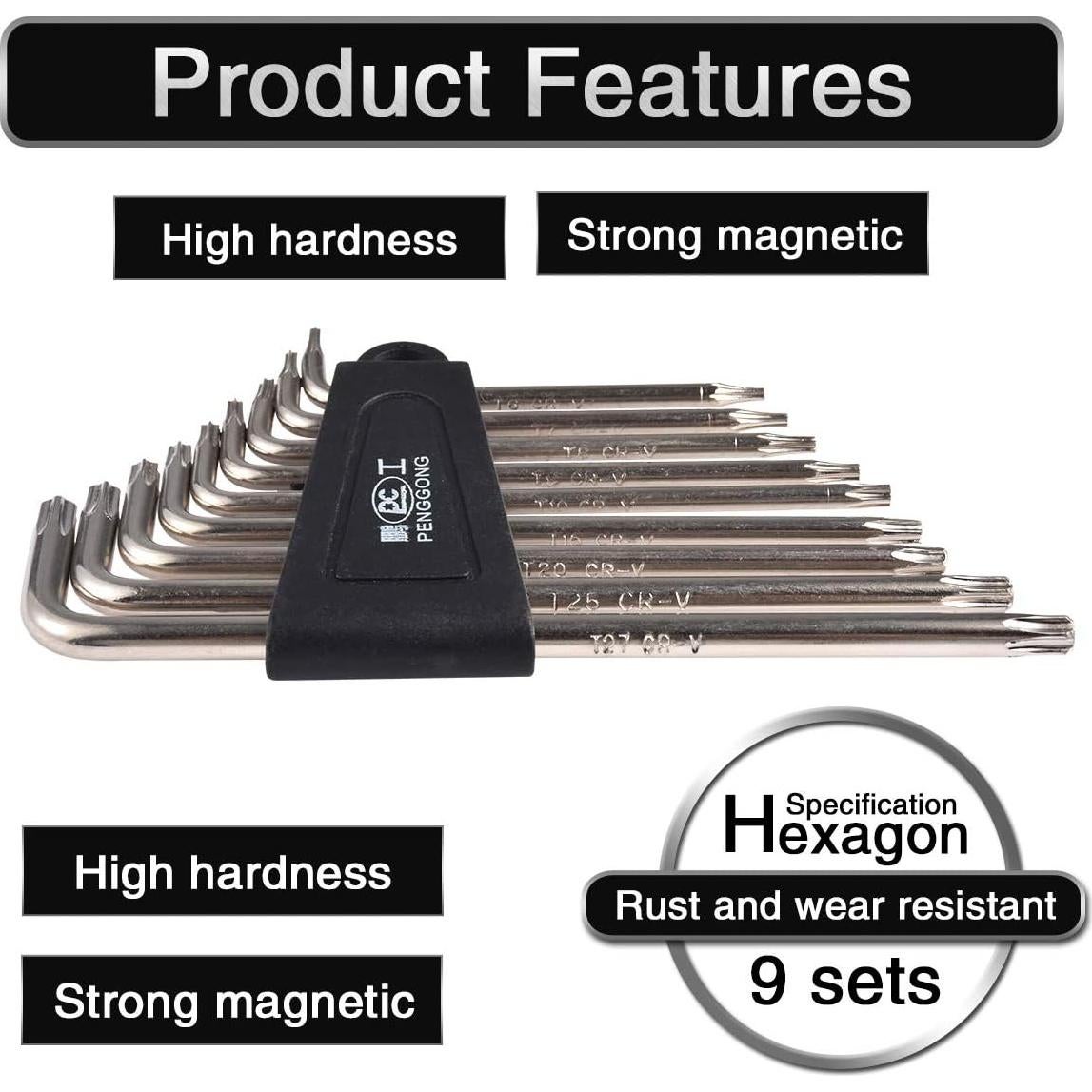 Juego de 9 Llaves Allen Torx HOHXEN 7.1x5.1cm Acero Inoxidable