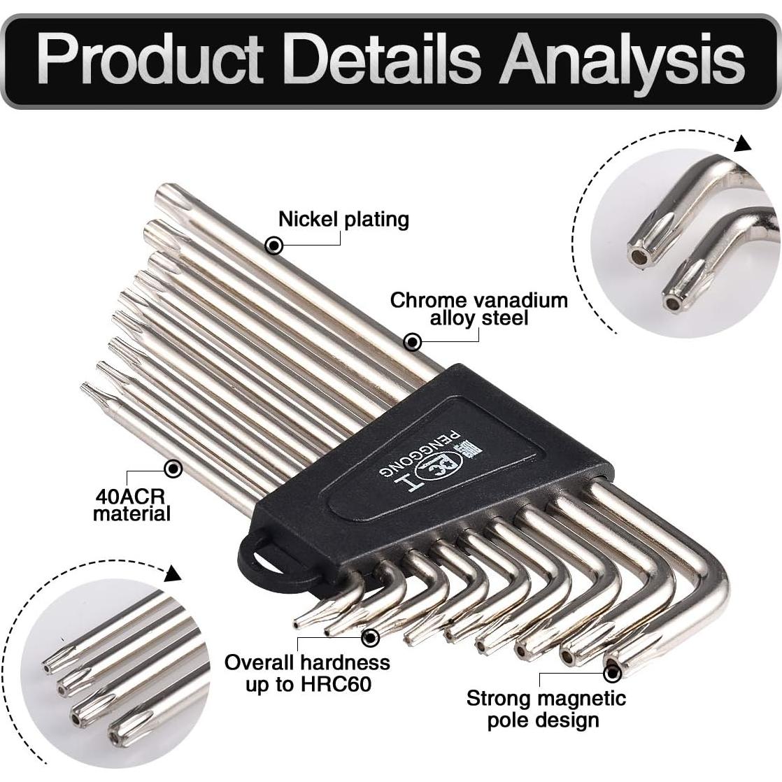 Juego de 9 Llaves Allen Torx HOHXEN 7.1x5.1cm Acero Inoxidable