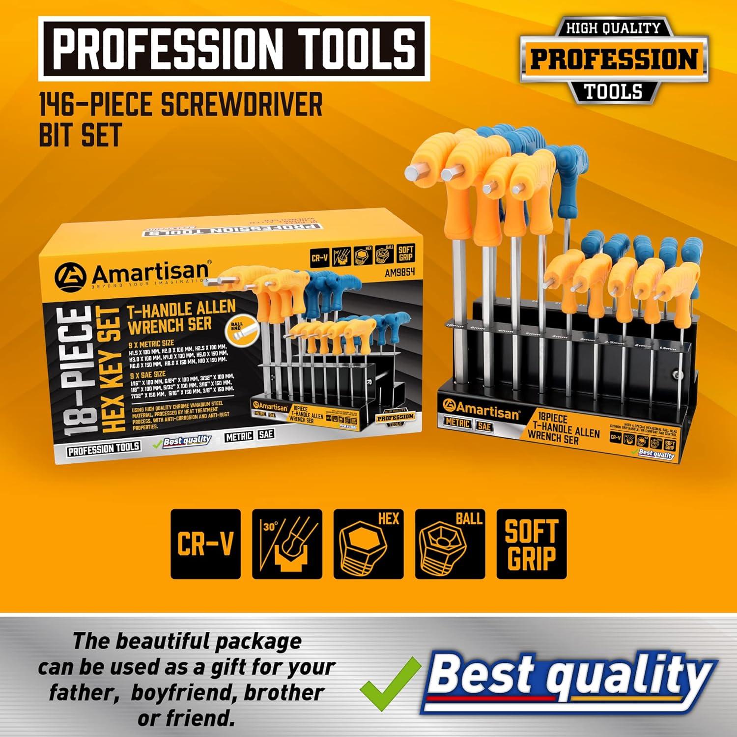 Juego de llaves allen T 18 piezas Amartisan métrico y SAE