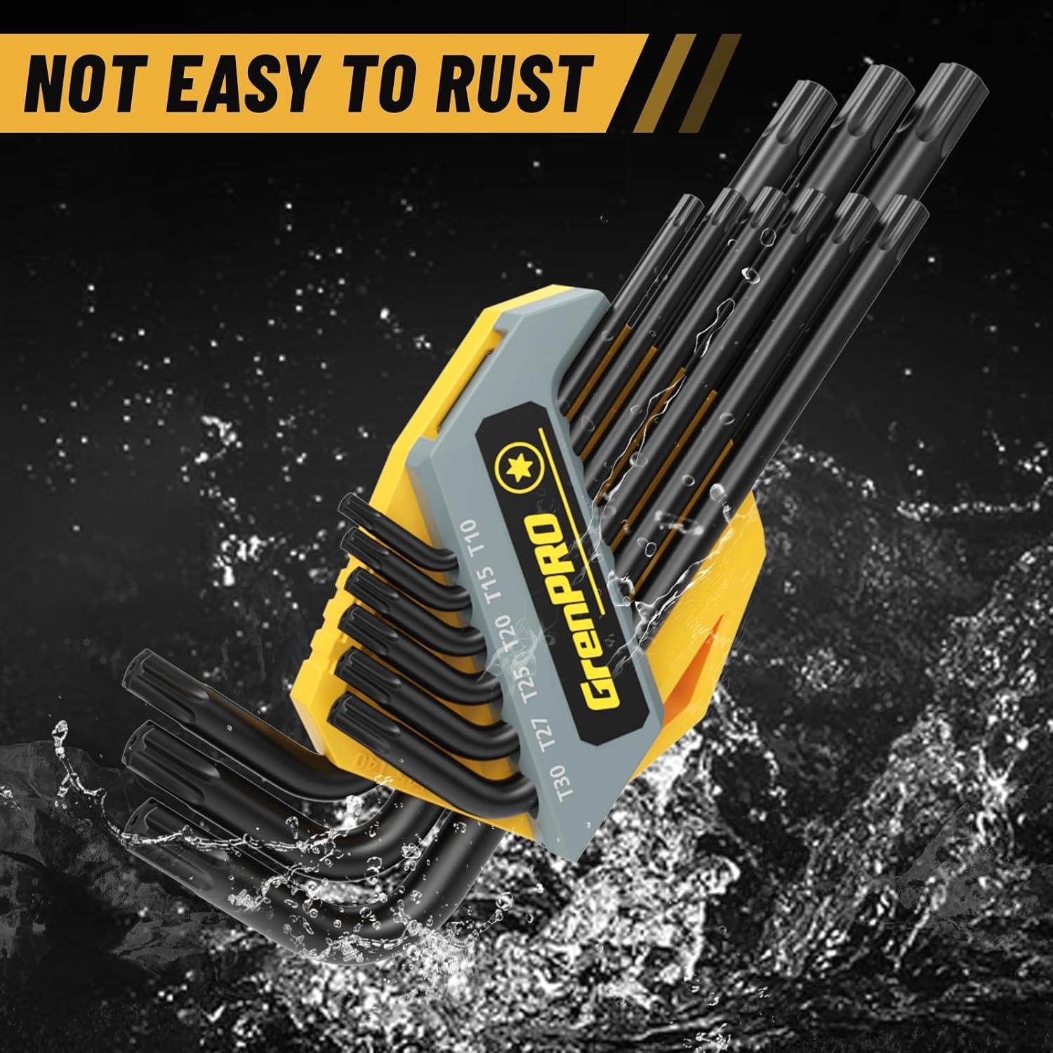 Juego de Llaves Torx 9 Piezas GRENPRO T10-T50 Acero CR-V