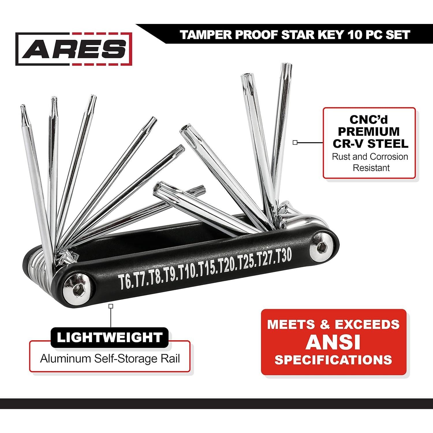 Juego de Llaves Estrella Plegables ARES 10 Piezas T-6 a T-30