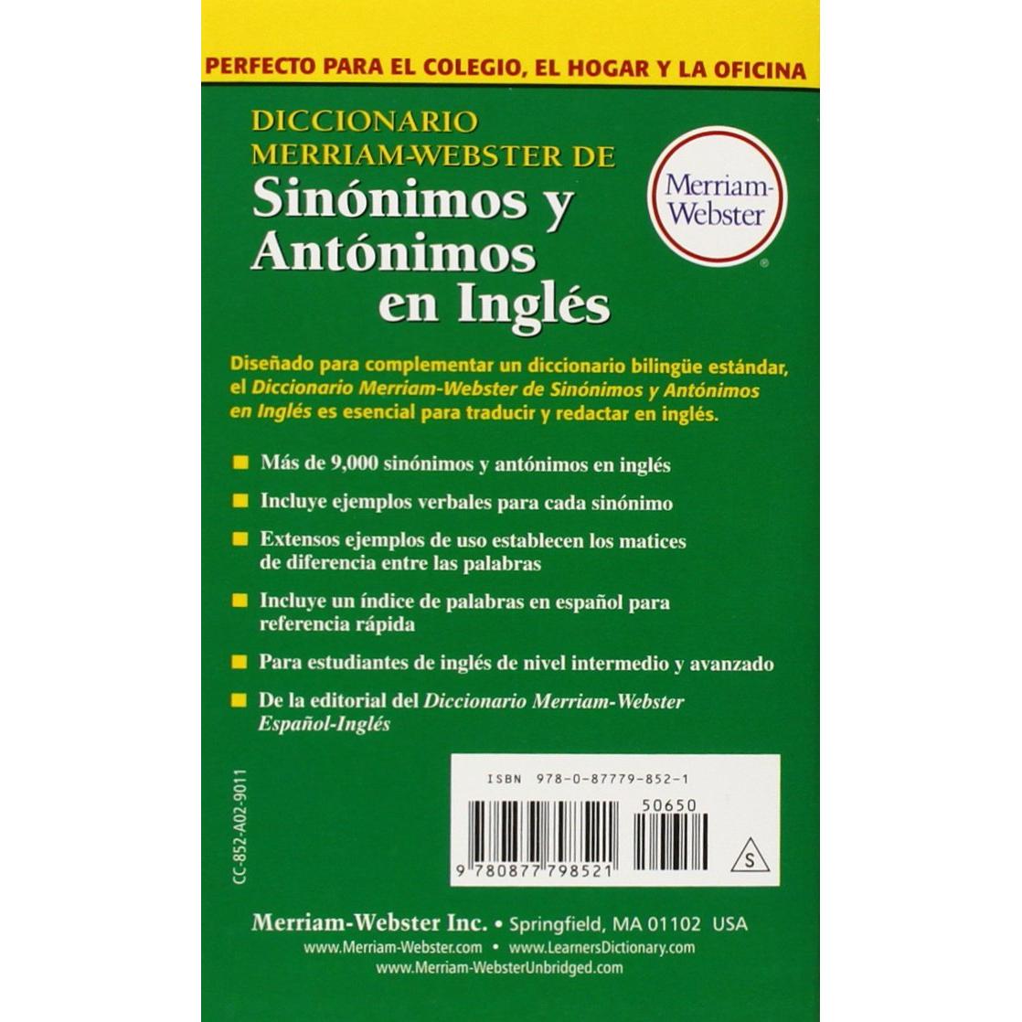 Diccionario Merriam-Webster De Sinonimos Y Antonimos En Ingles (Spanish Edition)