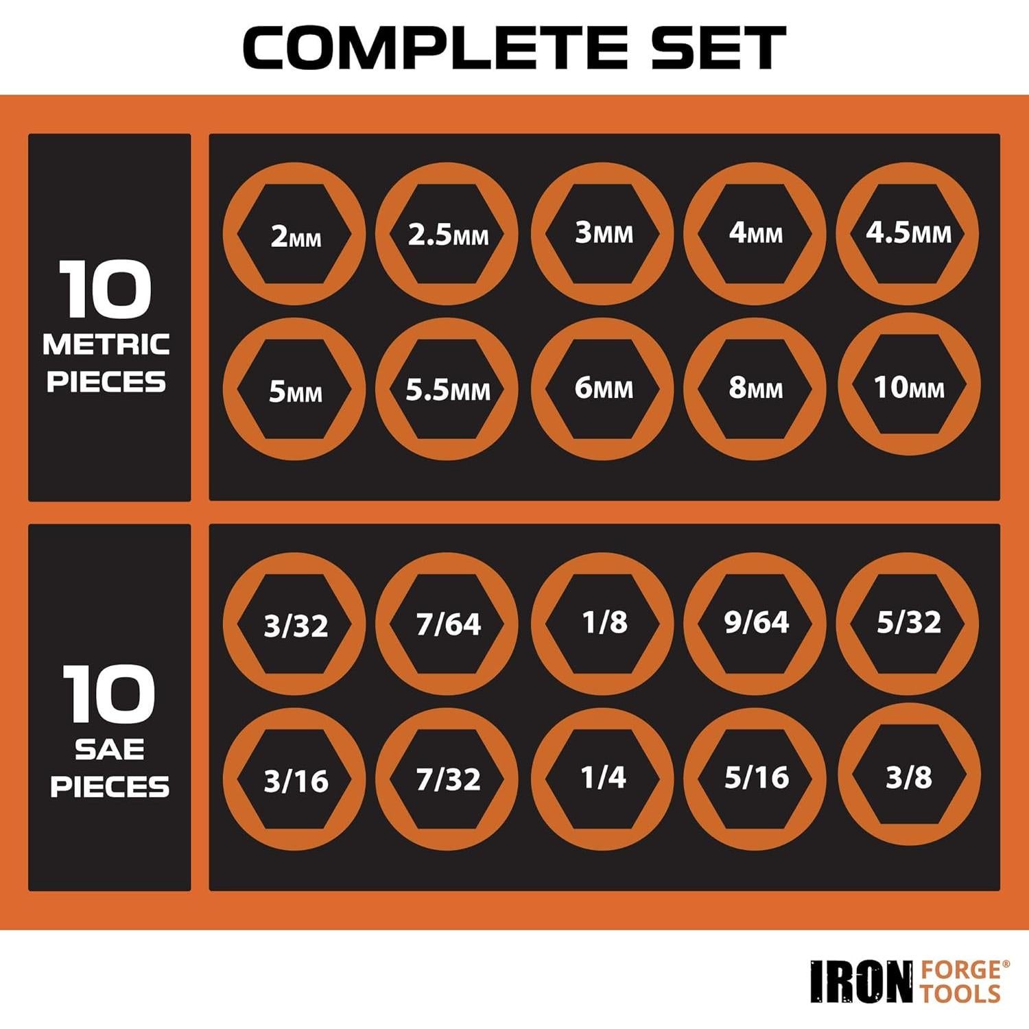 Juego de Llaves Allen T 20 Piezas Iron Forge Tools Métrico